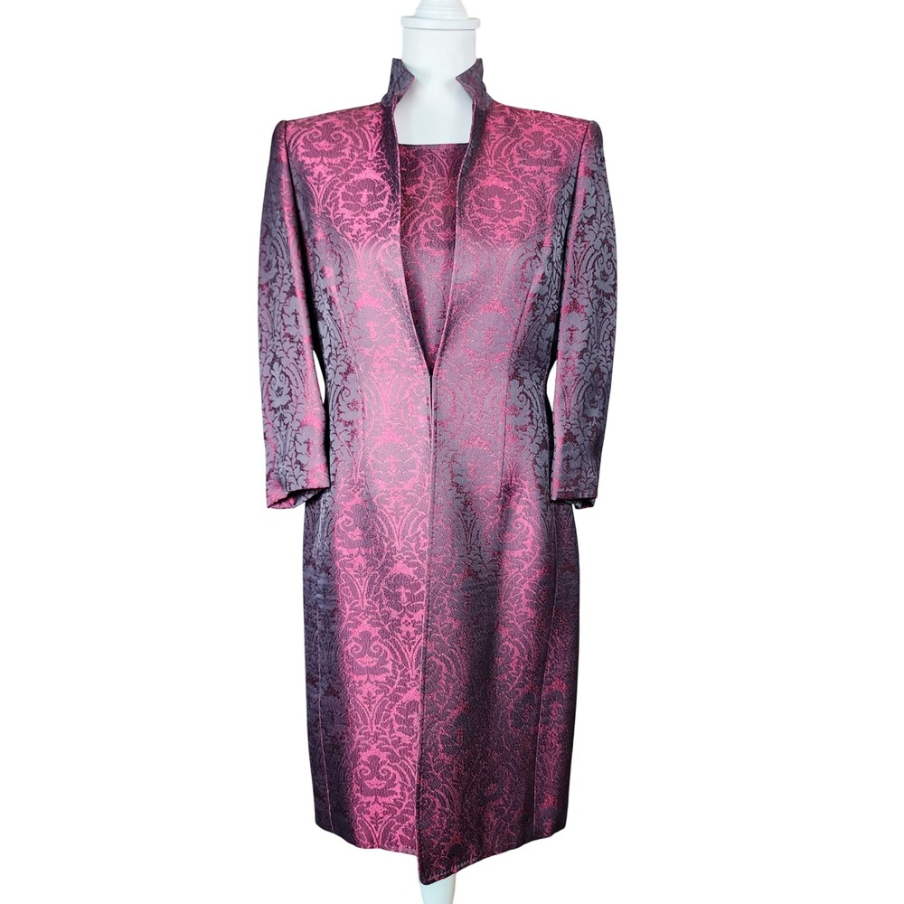 Anne Klein 2pc Dress Suit Womens 6 Cranberry Jacquard Wedding MOB MOG Formal NEW